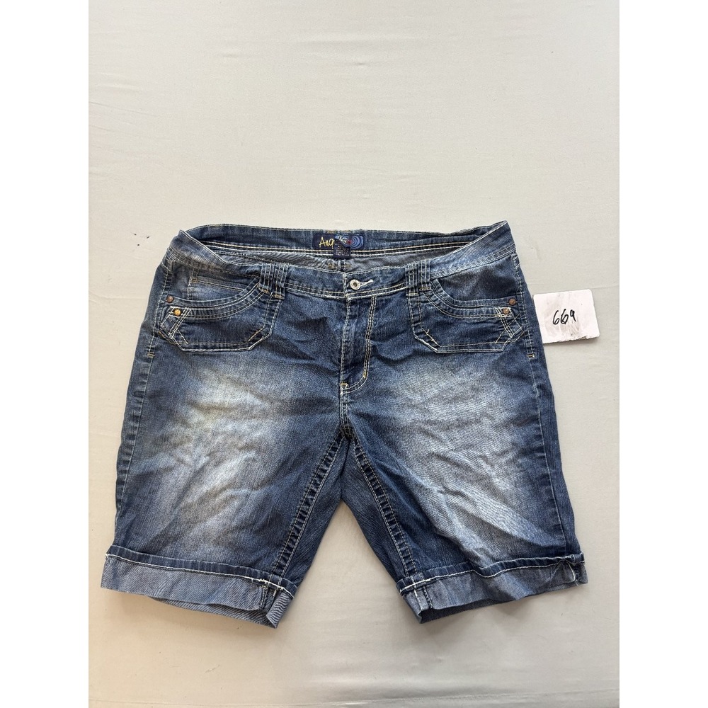 Angels Womens Blue Denim Jean Shorts Size 18W Plus Cuffed Stretch Stud Pockets